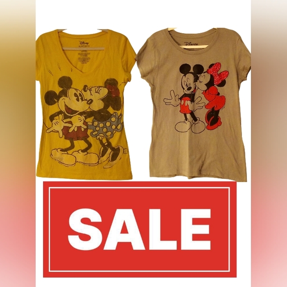 Disney - 2 Vintage Mickey & Minnie Tee Shirts, Both XL Junior's, Short... - Picture 1 of 15